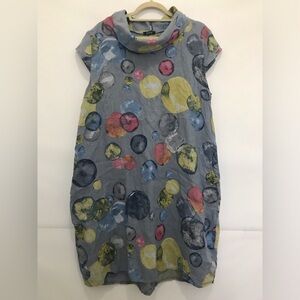 Lace Linen Grey Bubble-Print Dress with Cowl Neck Size M